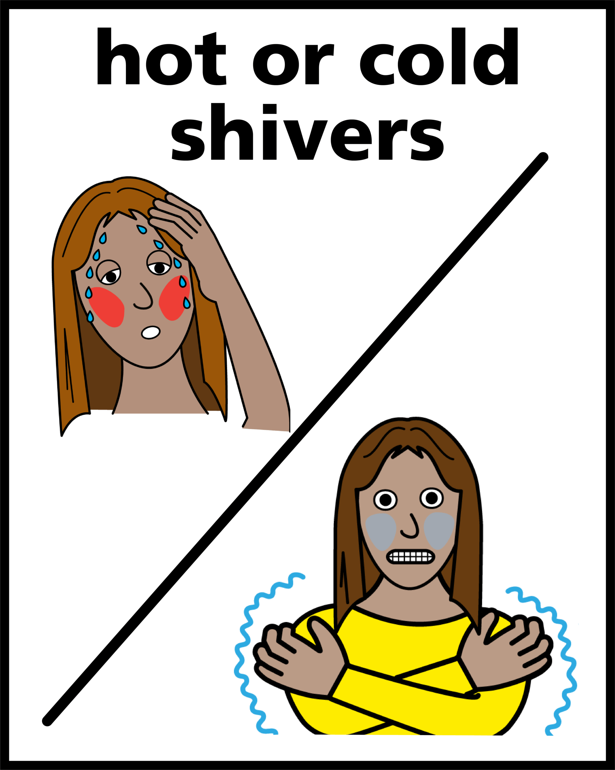 illustration of a woman who is hot and sweaty and then cold and shivery