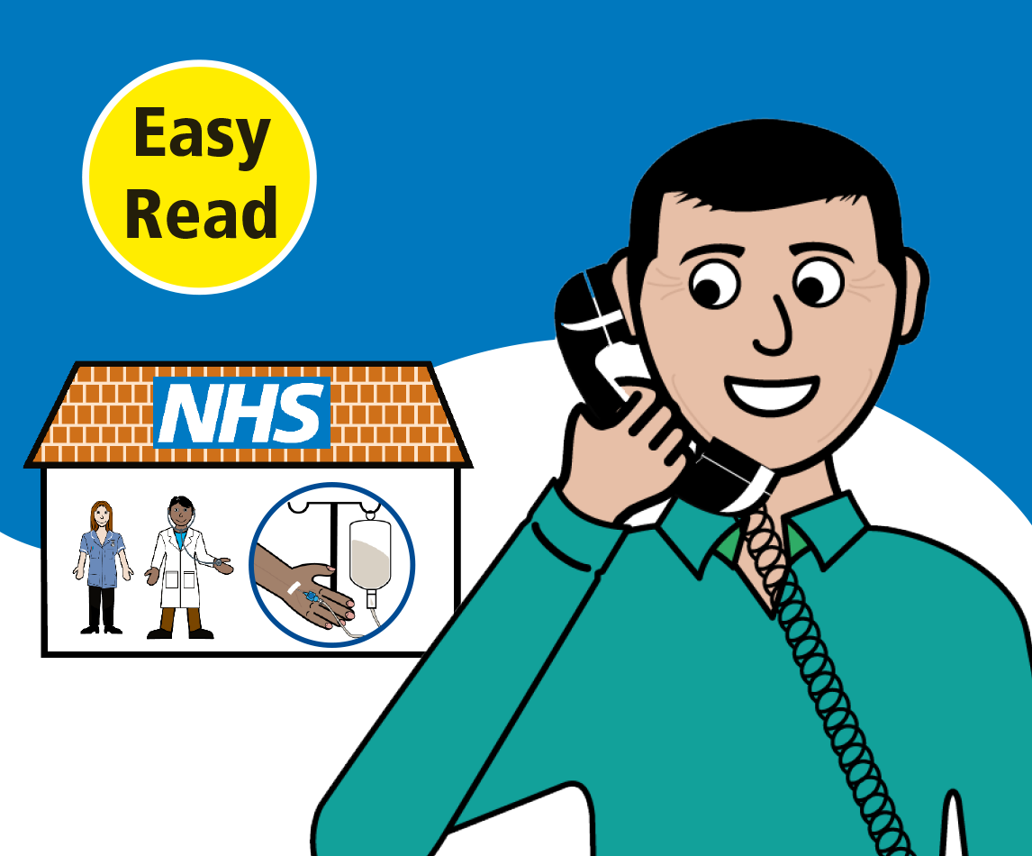 illustrate of a man on the phone calling the hospital after treatment.