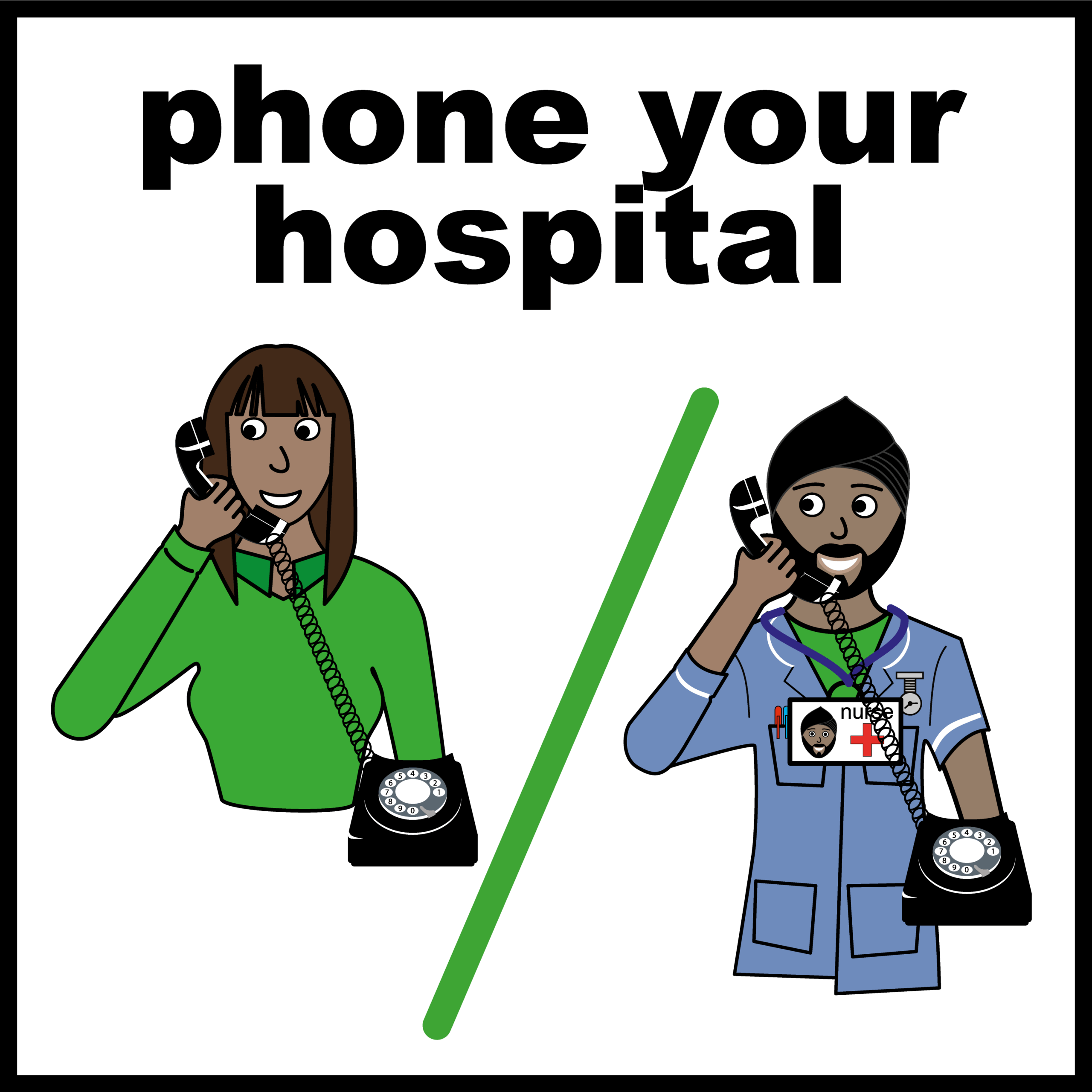 Illustration showing a lady calling a male nurse at the hospital
