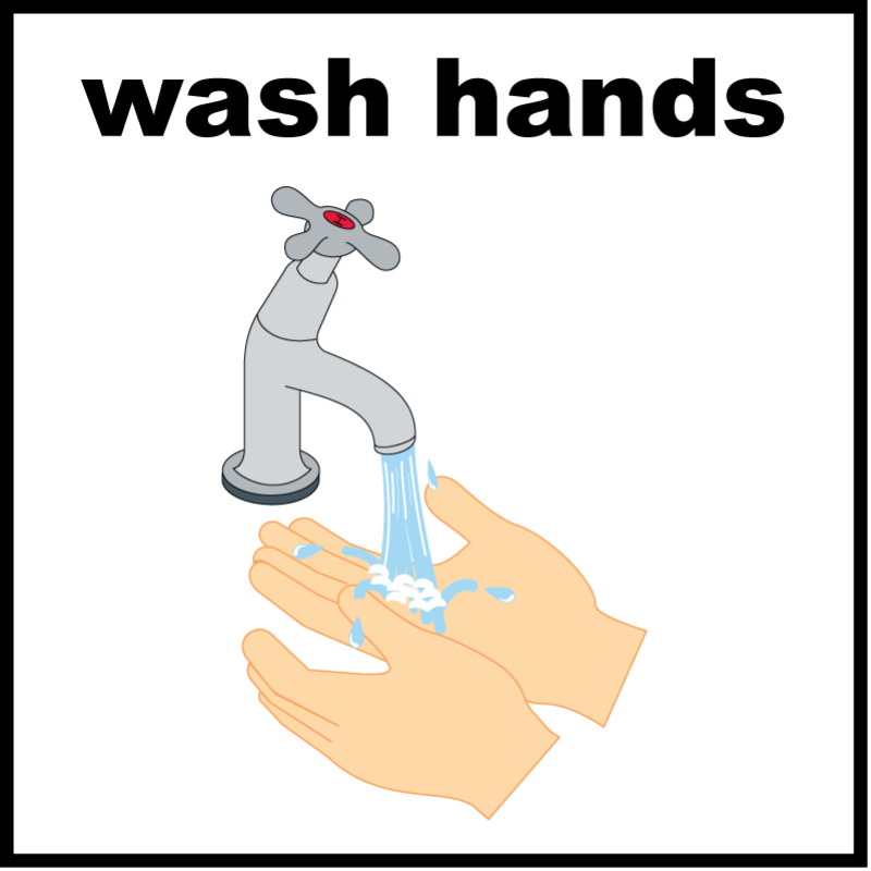 A cartoon of a faucet and hands with water