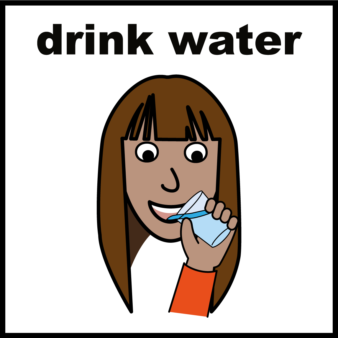 A cartoon of a person drinking water