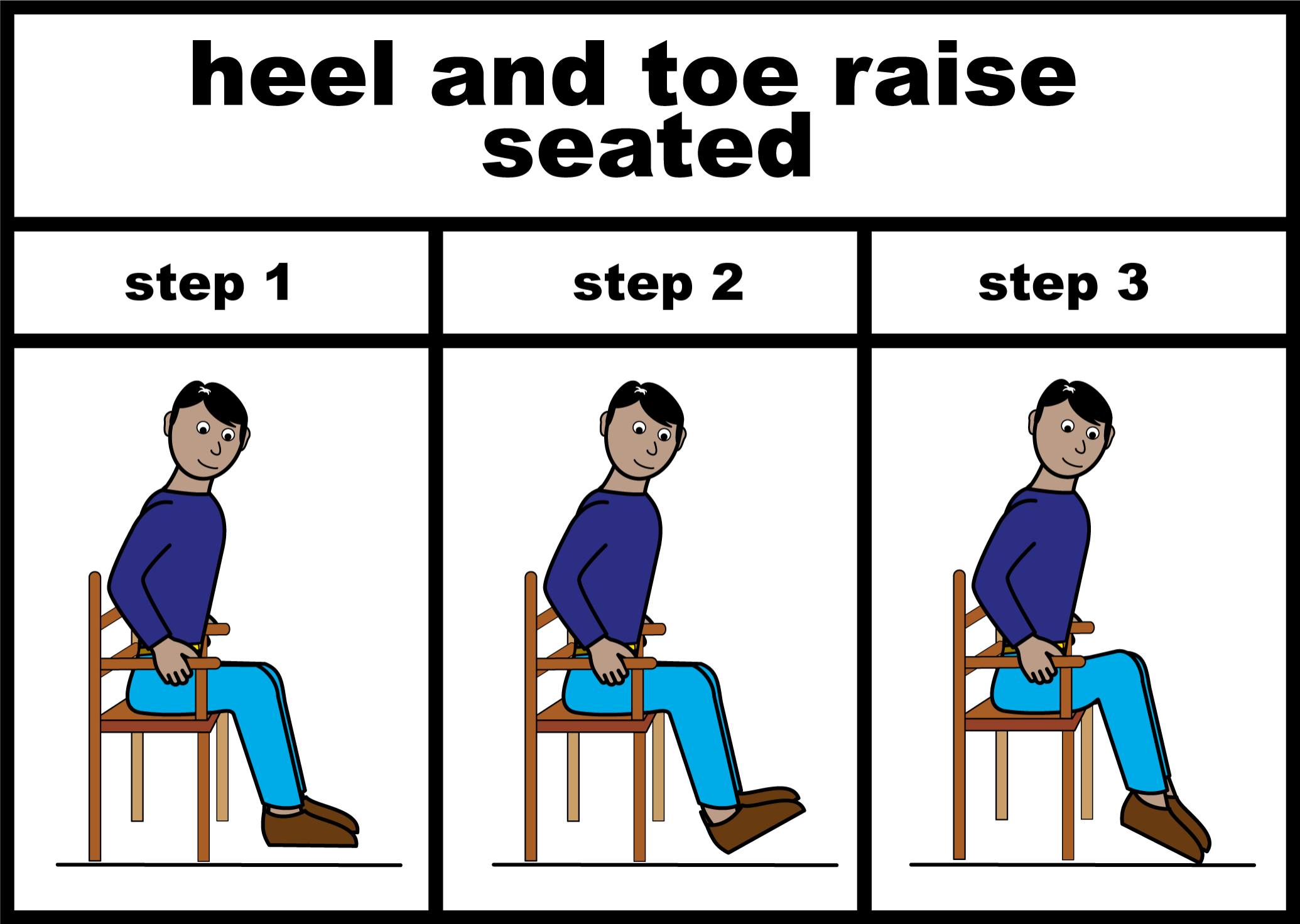 A person sitting in a chair raising and lowering their heels for exercise