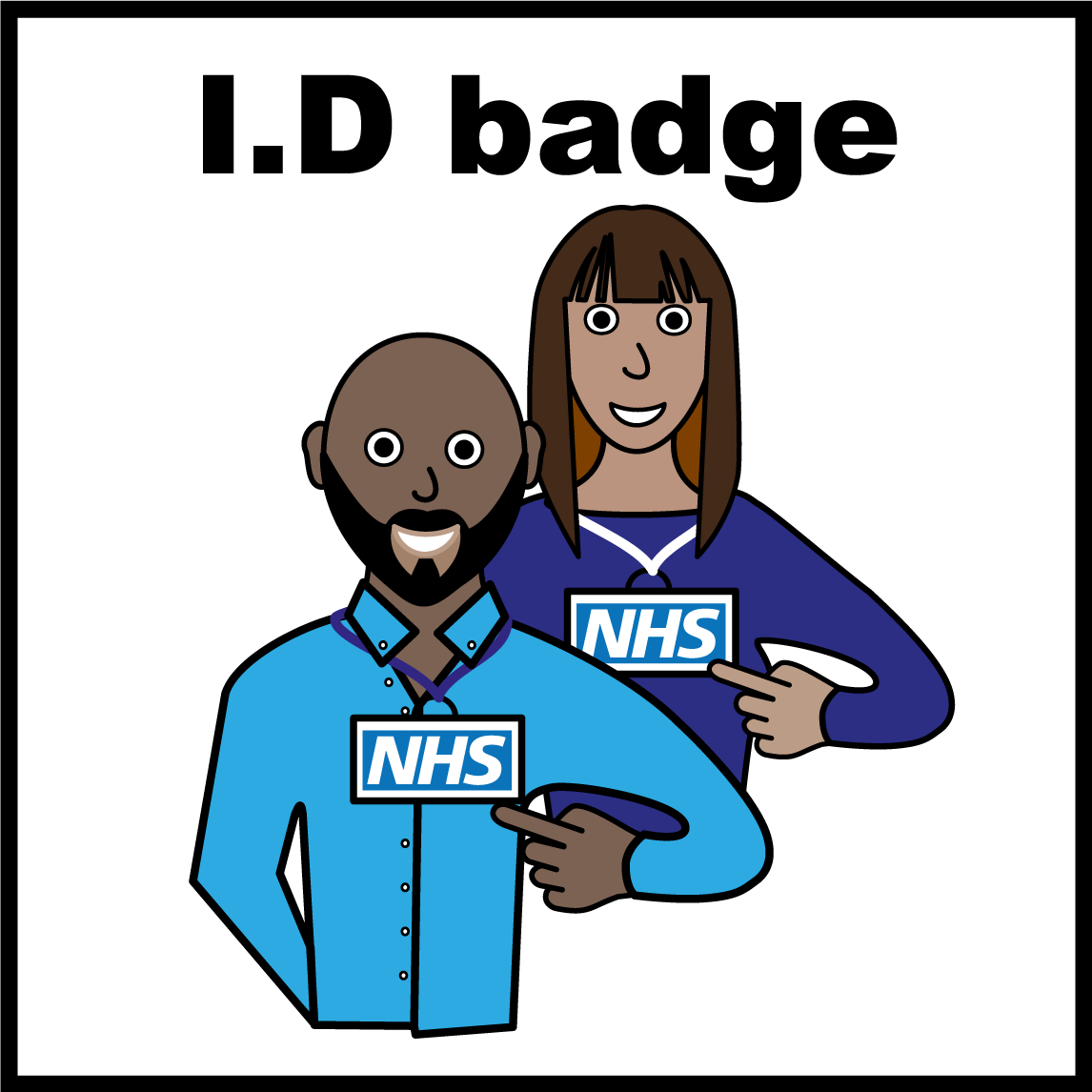 Two healthcare workers showing their ID badges