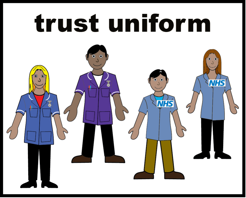 Various healthcare workers in different uniforms