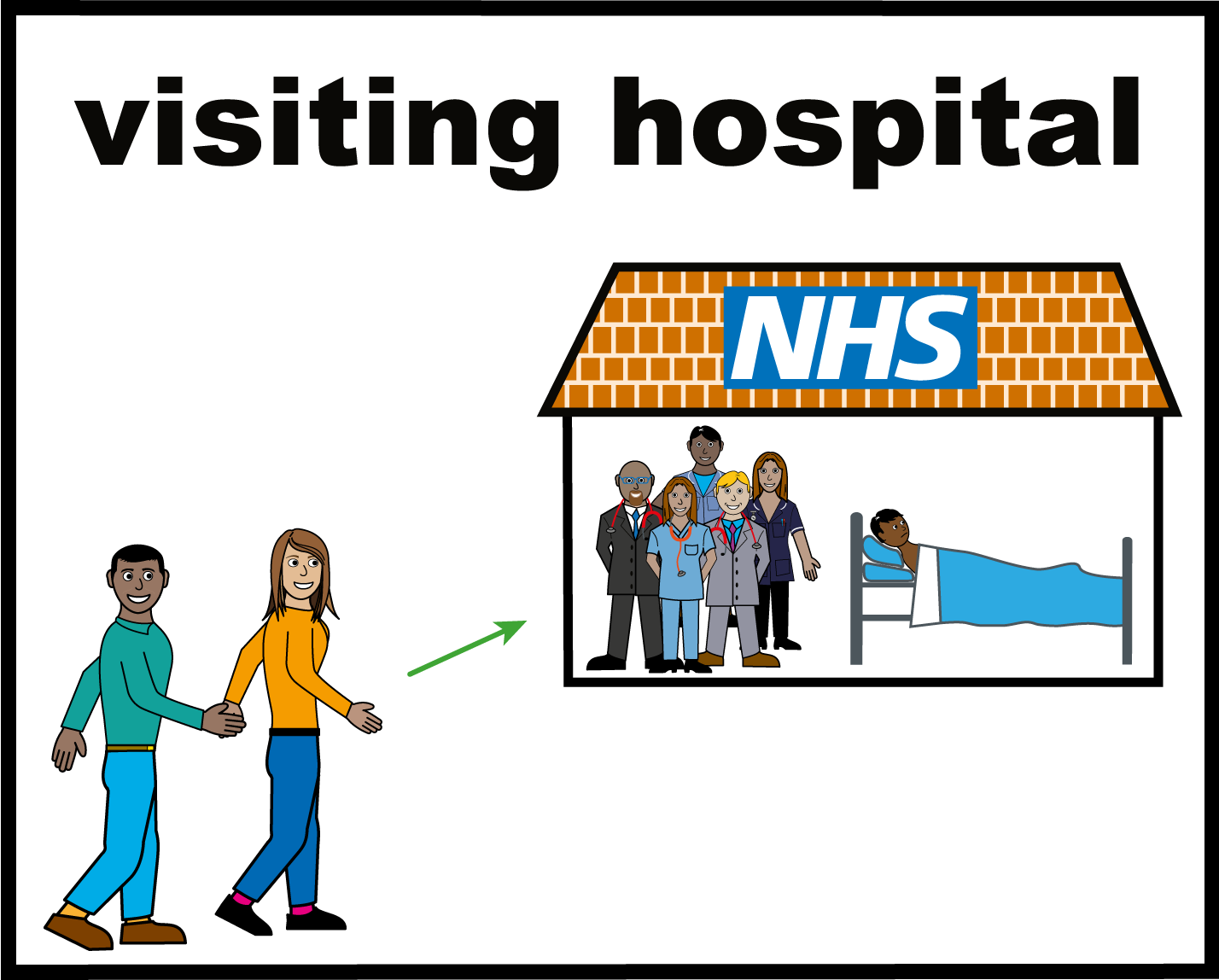 Two people visiting a hospital.