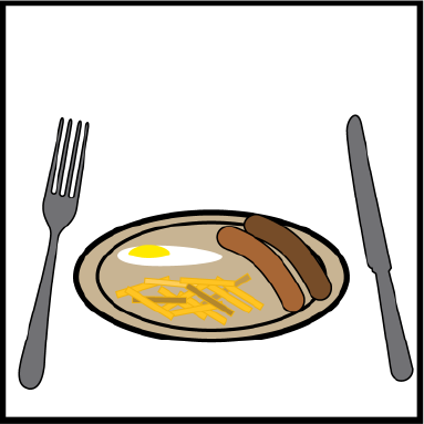 A plate of food with a fork and knife.