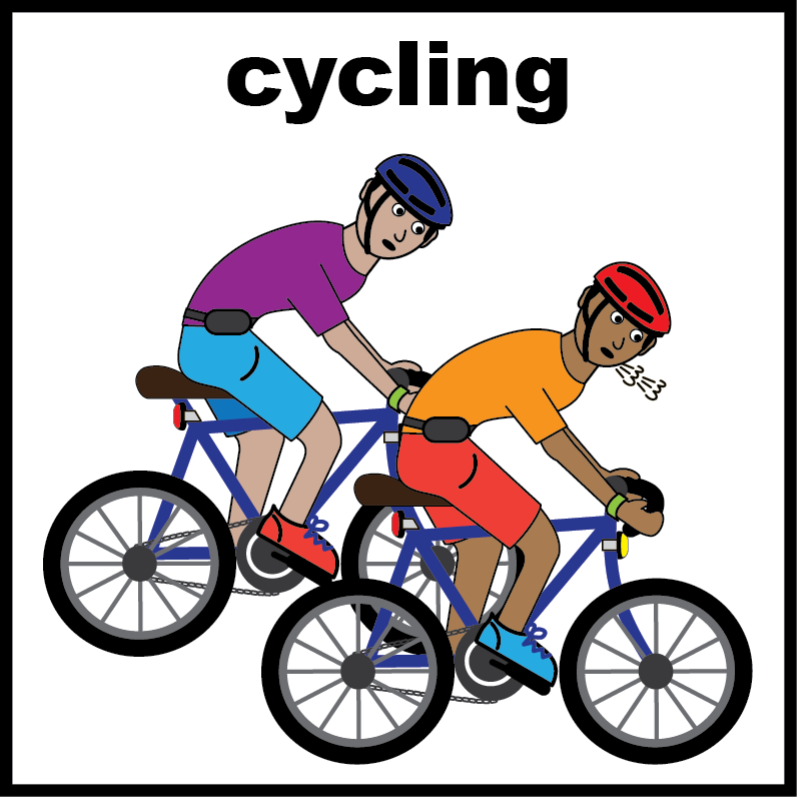 Two men riding bicycles with helmets