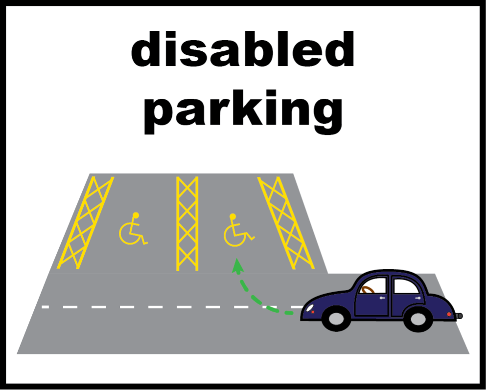 A car turning into a disabled parking bay.