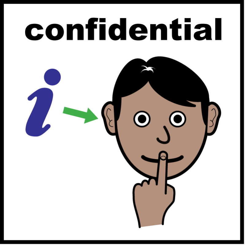 A person holding a finger to their lips and the words confidential written above.