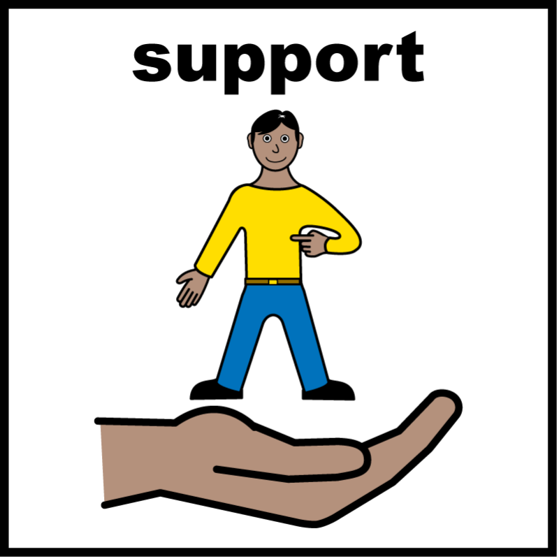 A cartoon of a person being held in the palm of a hand.