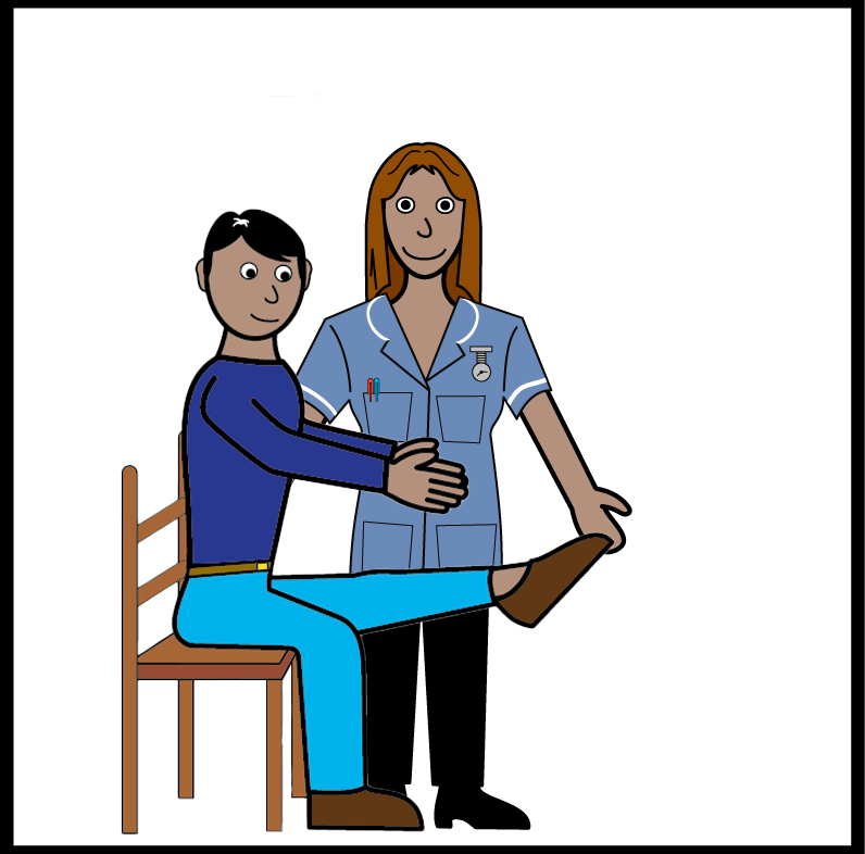 image of a patient with a nurse helping them to do some leg movements