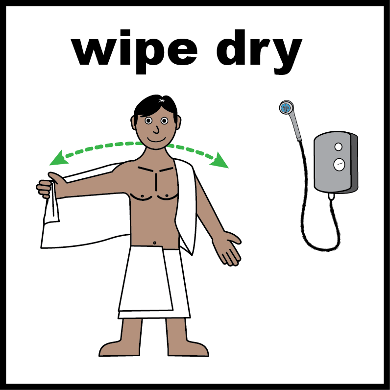 person in towel drying themselves after a shower
