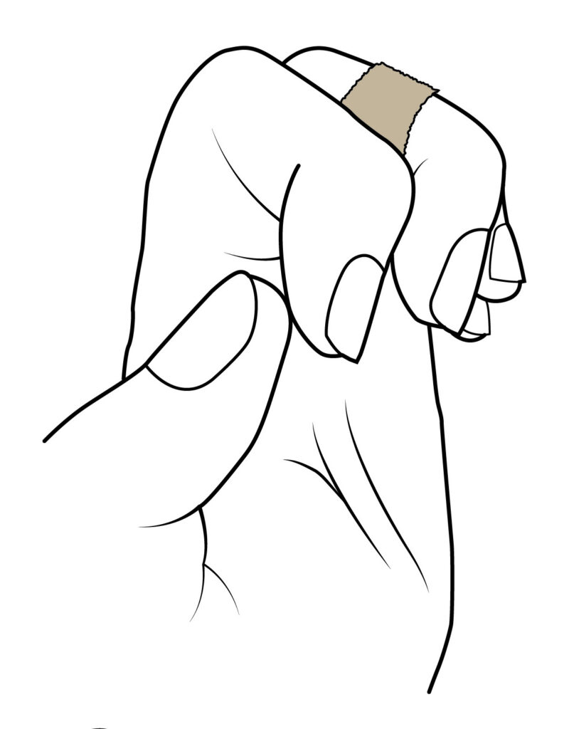 Image shows the top 2 knuckles bent into a hook position with the big knuckle straight