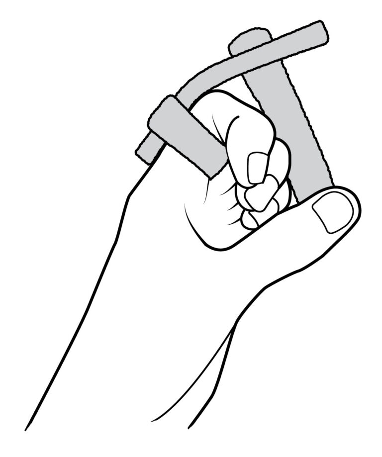Image shows a loose top Velcro strap. The strap around the bottom of the finger stays fastened. Bend your fingertip of the injured finger, towards the palm to try to make a hook.
