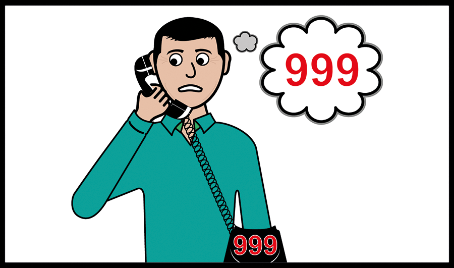 Illustration of man on a phone ringing 999