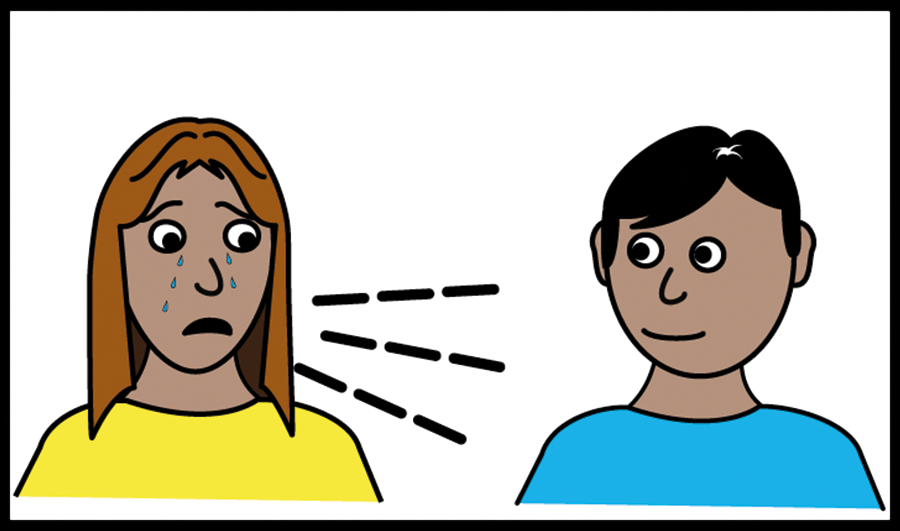 Illustration of person upset, talking to another person