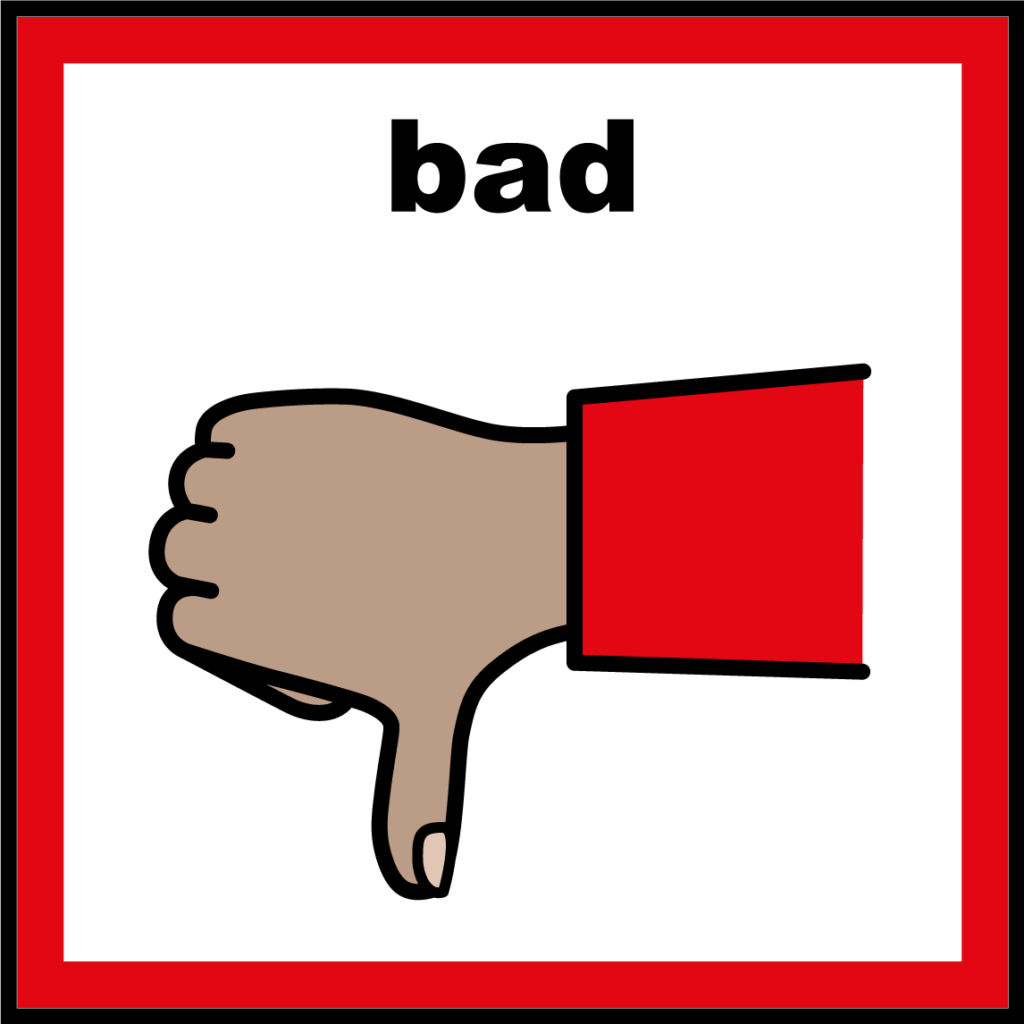 image of thumbs down in red with the text bad.