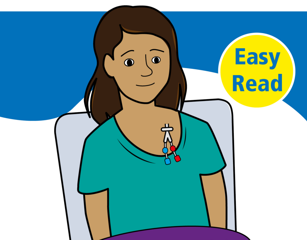 Cover image of person sat with their dialysis line showing. The words easy read are in a yellow circle