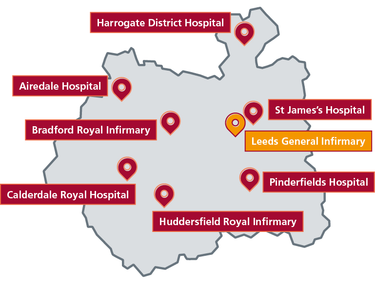 A map of the west yorkshire major trauma network.